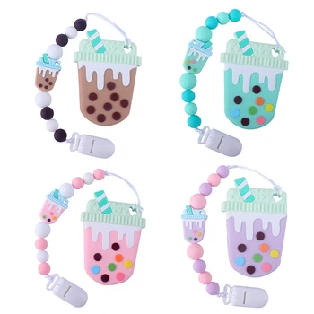 

1Pcs Teether Pacifier Chain Cute Ice Cream Pacifier Chain Silicone Nipple Clip Teether Baby Care Supplies
