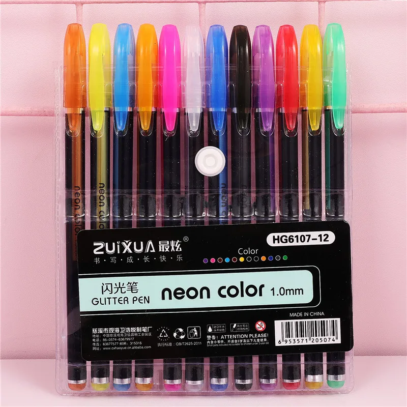 12colors 12/18/24/36/48 Цвет s/уп креативный флеш-набор гелевых ручек Цвет гелевая ручка с блестками металлик "сделай сам" в Корейском стиле эскизов Patinting для рисования - Цвет: 12colors