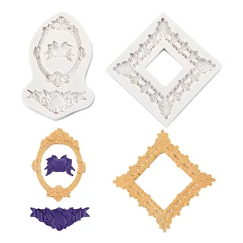 

Two Gemstone photo frame shape Silicone Molds,Sugarcraft Cake Decorating Tools,Fondant Chocolate Molds Cake Border Mould