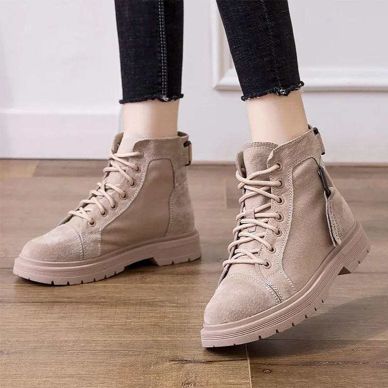 

Women's Boots Genuine Leather Lace Up Comfy Ankle Boots For Women Fashion Solid Non Slip Rubber Boots Woman