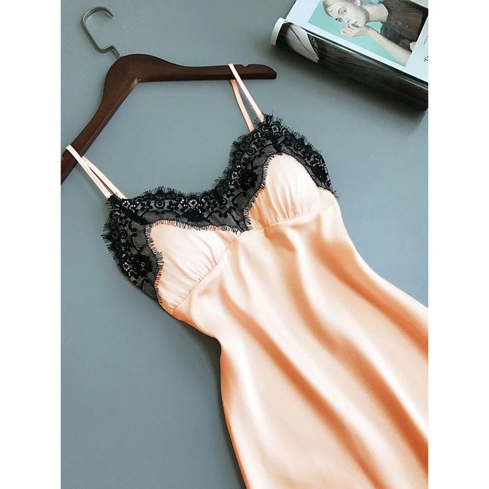 Для женщин кружевные Сатиновые платья Sleepdress Твердые рукавов Сексуальная модная одежда для сна, одежда для сна, Camisa Noite Mulher Новое поступление, горячая Распродажа YE