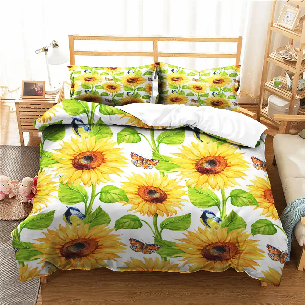 King Comforter Set 3d Sunflower Printed Home Textile With Pillowcases Bedroom Clothes Bedding Linen For Couple Bedding Sets Aliexpress