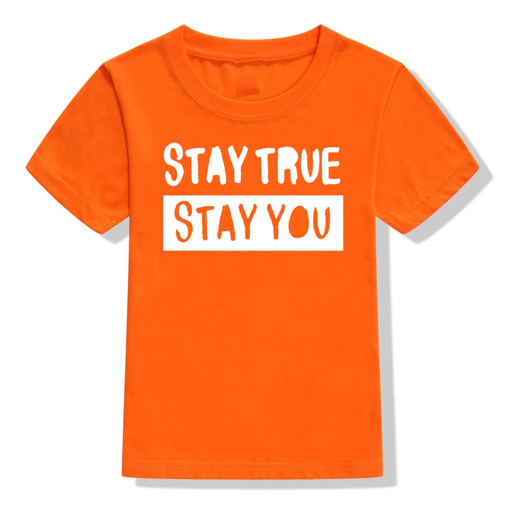 Модная Детская футболка с надписью «Stay True Stay You»; хипстерские футболки с короткими рукавами для маленьких мальчиков и девочек; Детские Летние повседневные Забавные футболки; одежда