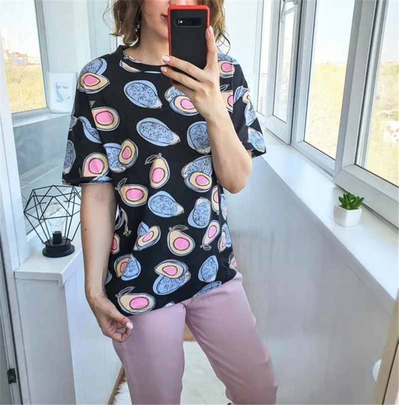 GCAROL 2020 Spring Summer Women Cartoon T-shirt Oversized Graphic Stripes Graffiti Long Tees Multi-design harajuku Tops