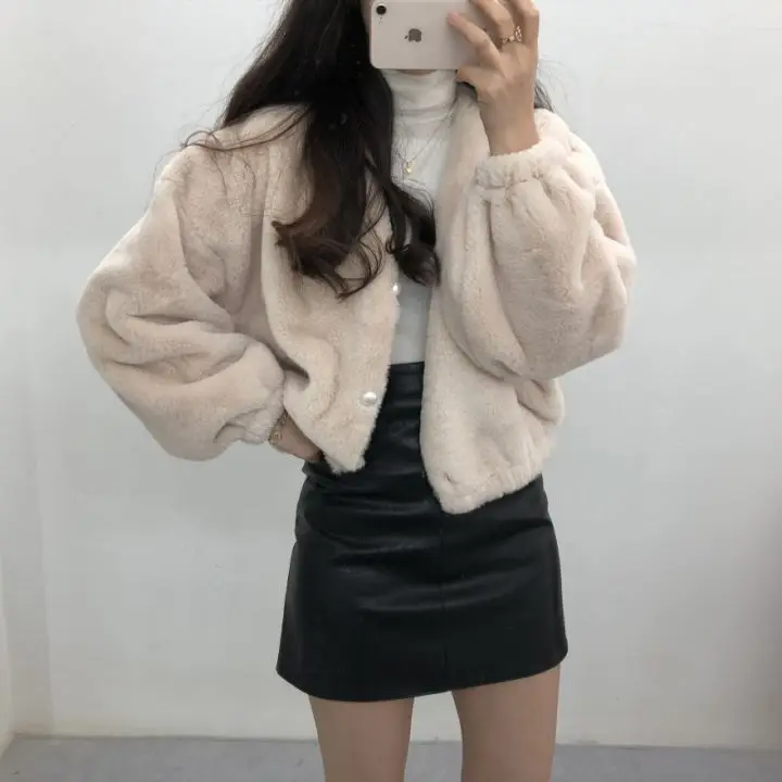Autumn And Winter New Style Korean-style Imitation Rabbit Fur Short Coat Woolen Jacket