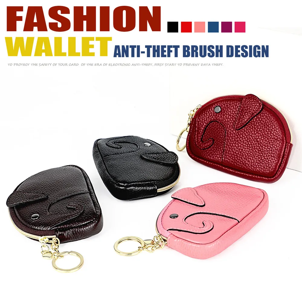 

RETROGOO 2021 Fashion Cute Elephant Women Coin Wallet Key Chain Purse Genuine Leather Female Wallets Small Mini Card Money Bag