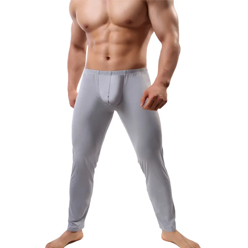 Men Thermal Underwear Bottoms Long Johns Sexy Bottoms Pajama Low Rise Tight Legging Pouch Warm Thermal Underwear Bottoms