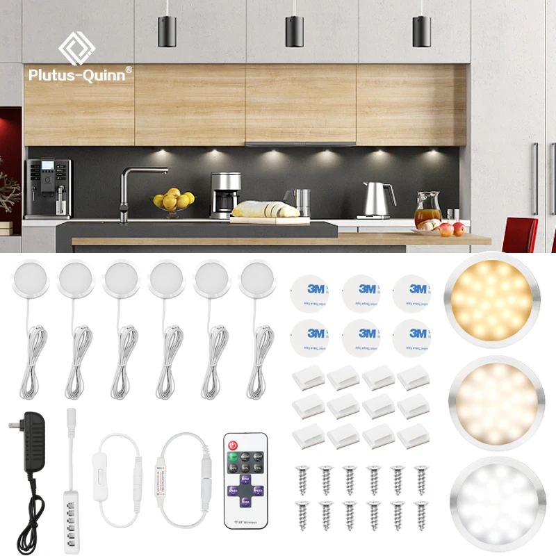 Remote Control Dimming Control LED Under Cabinet Lamp DC12V Puck Round 21LEDs Wardrobe Lighting Cabinet Lamp Cupboard Lights afbeelding