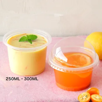 

50pcs High quality 250ml 300ml transparent disposable pudding cups round jelly yogurt ice cream plastic cup with lid and spoon
