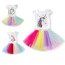 Фантазийное платье с единорогом для маленьких девочек; платье-пачка для маленьких девочек; Радужное фатиновое платье; Детский сарафан с единорогом; Вечерние наряды; одежда для детей