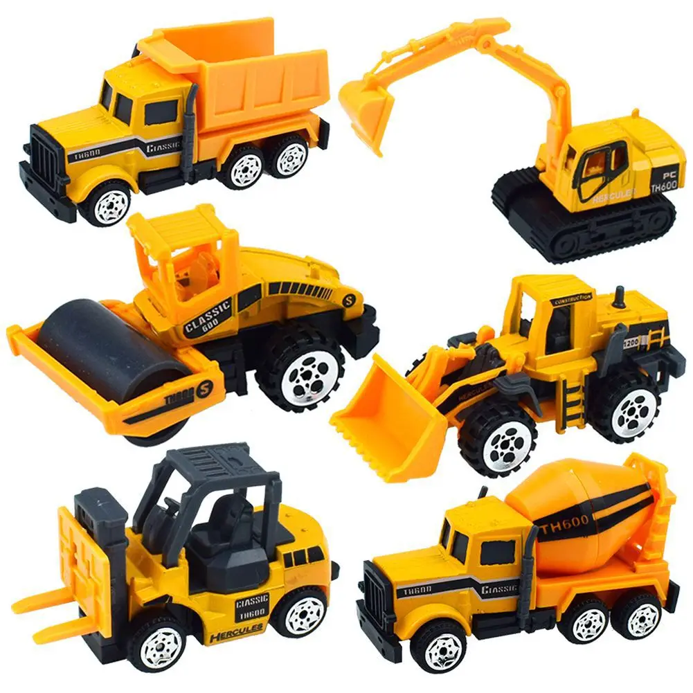 6PCS/set Children's toy sliding alloy engineering dump truck excavator road roller mixer forklift model | Игрушки и хобби