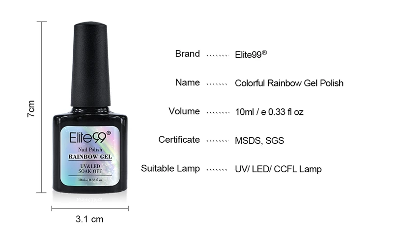 Elite99 Радужный гель для ногтей с блёстками лак Soak Off UV светодиодный голограмма лак для ногтей 10 мл голографический эффект лак для ногтей