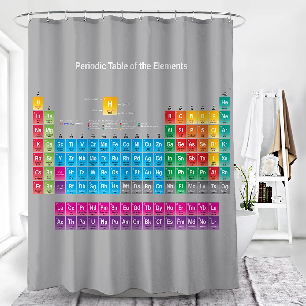 New Decorative Periodic Table Element Polyester Waterproof Shower Curtain Toilet Curtain Digital Printing Shower Cover Chemical
