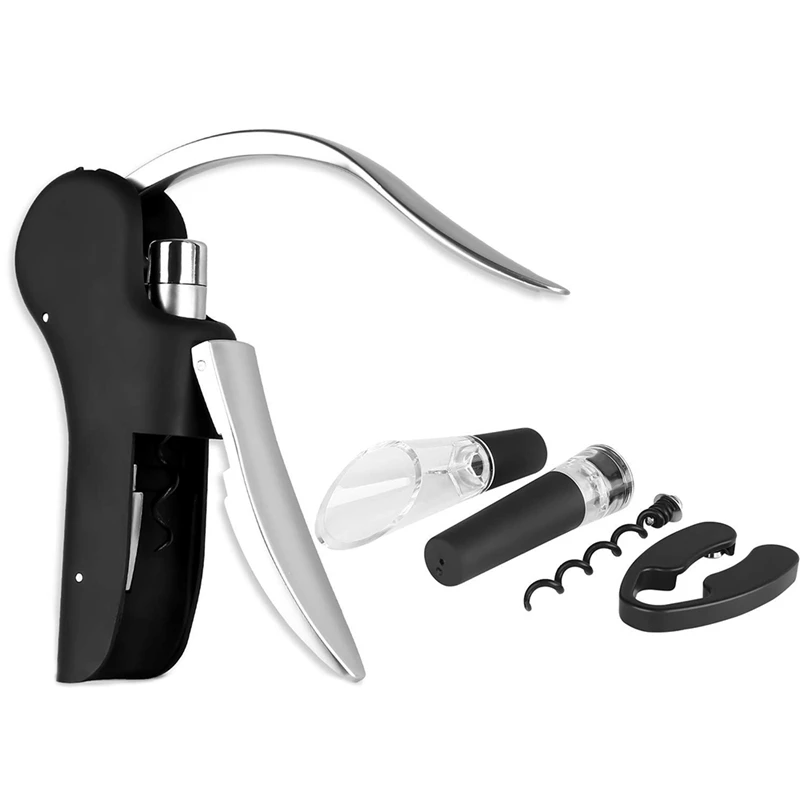 

Wine Opener Set -5 In 1 Premium Wine Bottle Opener Kit - Manual Wine Opener Corkscrew Set - With Foil Cutter And Replacement Cor