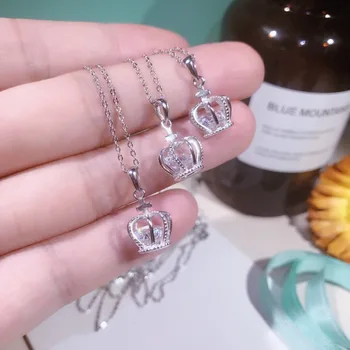 

TSHOU164 romantic Queen crown 925 silver necklace water wave chian necklace