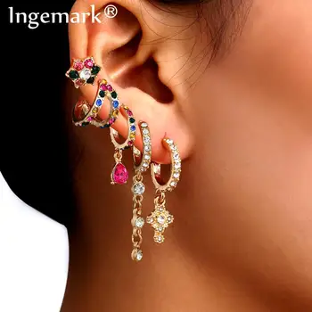 

12 Pcs/Set Luxury Red Crystal Stud Earrings Set for Women Shiny Rhinestone Accessories Piercing Ball Fashion Wedding Jewelry