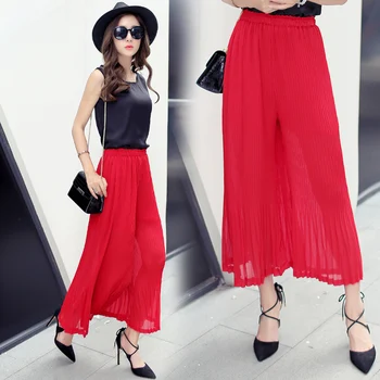 

Chiffon pleated nine-point pants women elegant dance pants 2020 summer ladies casual wild wide-leg pants