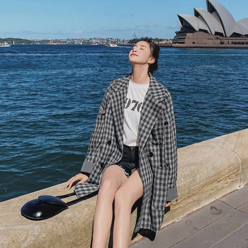 

CHIC Small Suit Coat Women's Loose-Fit Korean-style 2019 Spring And Autumn New Style Hong Kong Style Retro Plaid Suit South Kore