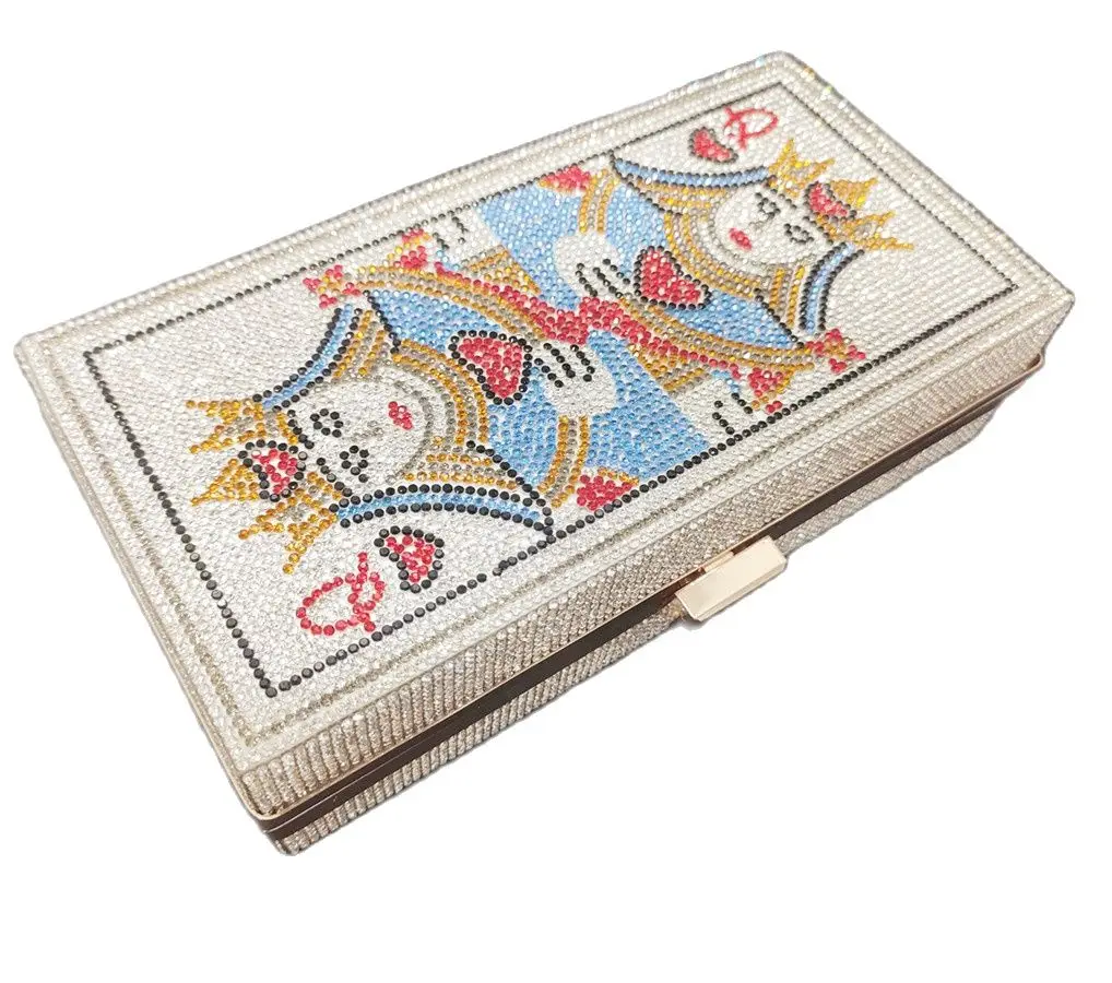 Chaliwini Novelty Poker Queen Women Formal Crystsal Clutch Party Cocktail Handbag and Purse Rhinestones Box Clutch