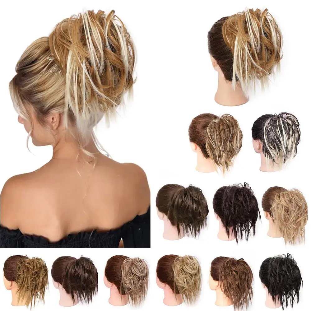 Bun-Chignon Ponytail-Extensions Scrunchie-Wrap Hair-Bands Messy Bun Curly Synthetic Elastic-Messy