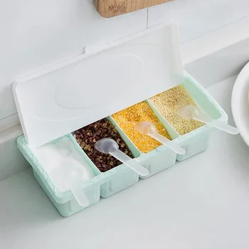

4Pcs/Lot Kitchen Storage Box Spice Seasoning Pot Pink Blue Green Sugar Salt MSG Pepper Bottle Kitchen Accessories Box