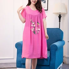 Летние новые женские пижамы с круглым вырезом удобные с короткими рукавами ночная рубашка Свободные хлопчатобумажные рубашки пижамы плюс размер