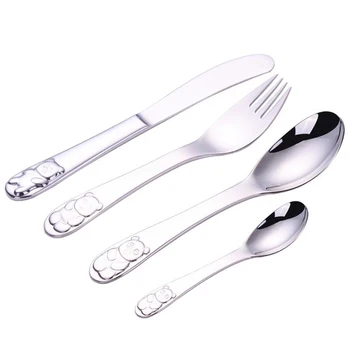 

Cozy Zone Children Tableware Cutlery Set 4Pcs Dinnerware Set Panda Quality Kid Dinner Knife Fork Food Stainless Steel Dining Set