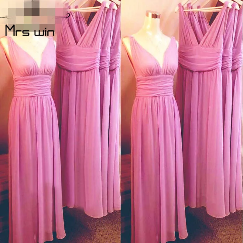 

Mrs win Evening Dresses Long Chiffon V-neck Women Party Dresses 2020 Plus Size High Waist Pleat Tank Robe De Soiree HR086