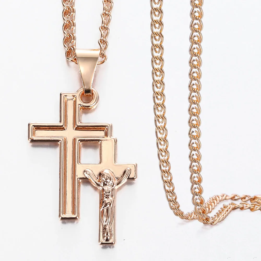 585 Rose Gold Color Cross Pendant 