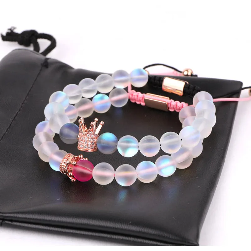 New design AB Frost Crystal Beads CZ Crown Queen Charm Beads Men Macrame Lovers Bracelet Women - Image 4
