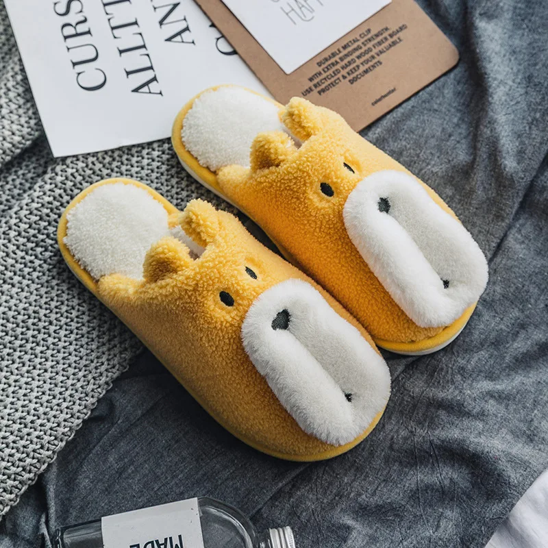 Hot Winter Women's Couple Funny Slippers Dinosaur Design Warm Plush Non-slip Indoor Household Floor Soft Sole Comfortable Shoes