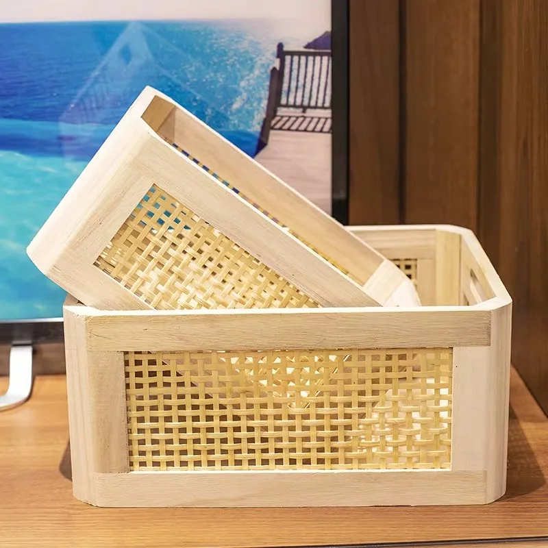 나무 스토리지 박스 실용적인 수제 기본 컬러 데스크탑 장식 의류 보관 바구니 주방 인테리어 가정 용품