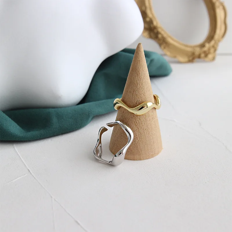 Silver Creative Handmade Rings Irregular Wave Smooth Engagement Jewelry for Women Size 16.5mm Adjustable