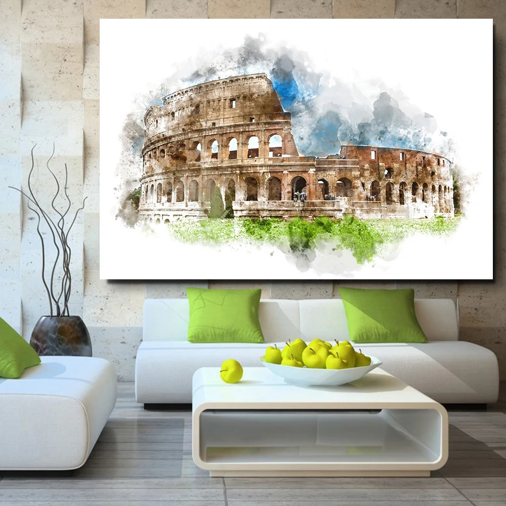 Embelish-Free-Shipping-Watercolor-Rome-Buliding-HD-Wall-Posters-For-Living-Room-HD-Canvas-Oil-Painting