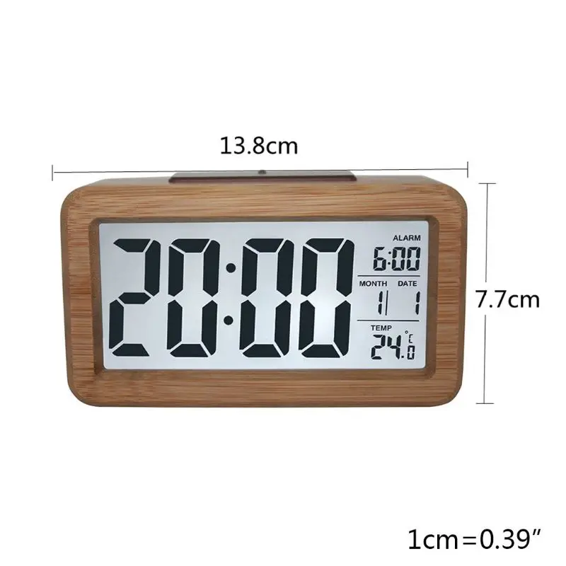 Easy Setting Wooden Digital Alarm Clock with Temperature, Date, Backlight, Snooze Functions for Bedroom Non Ticking