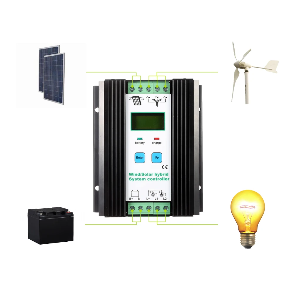 Lcd экономичный PWM контроллер ветровой солнечной системы(600 Вт ветер+ 400 Вт Солнечный) 12 В/24 В Автоматическая идентификация домашнего освещения