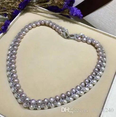 

100% Genuine Freshwater Pearl Necklace Double Natural Pearl 17 inch Clavicle Chain