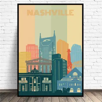 

Nashville City Retro Cityscape Art Canvas Poster Prints Home Wall Decor Painting