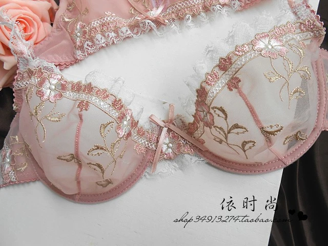Sexy Lingerie Exquisite Embroidery Lotus Pink Ultra-Thin Sexy