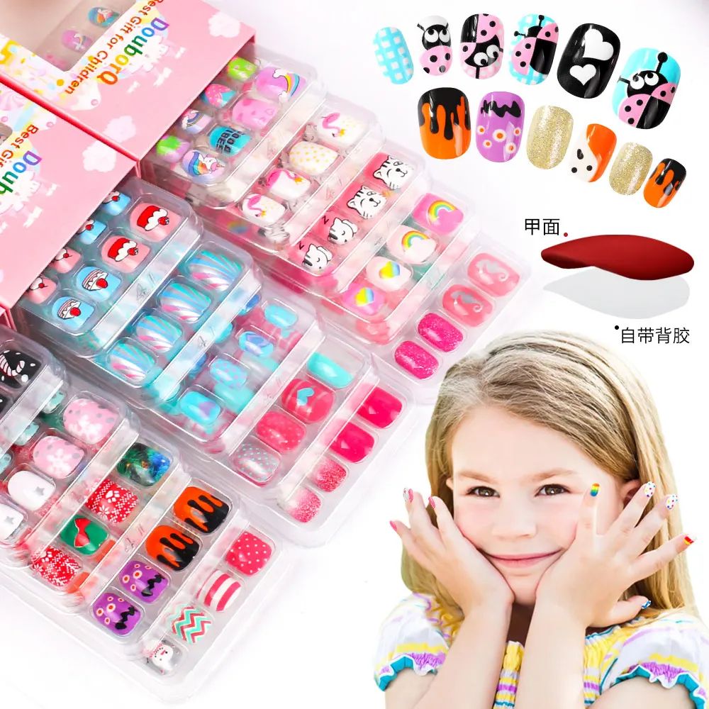 120Pcs Candy Child Nail Tips Kids False Nail Girls Cartoon Press on Nails Colorful Festival Full Cover Nails Cute Manicure Tools 24pcs colorful long french false nails point coffin ballerina fake nails butterfly full cover nail tips press on nail detachable