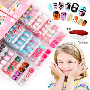 120Pcs Candy Child Nail Tips Kids False Nail Girls Cartoon Press on Nails Colorful Festival Full Cover Nails Cute Manicure Tools 1