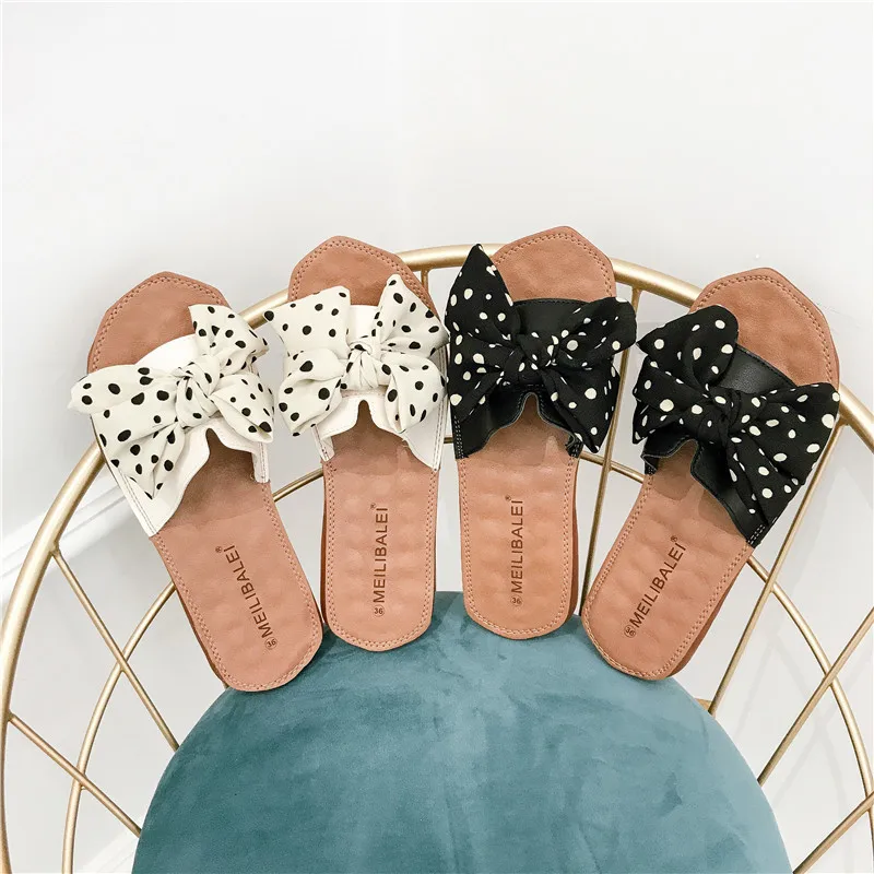 

Bow Slipper Women's Outer Wear 2019 Summer Flat Sandals Network Red Shoes Sandals Anti-slip Pregnant Women Slipper