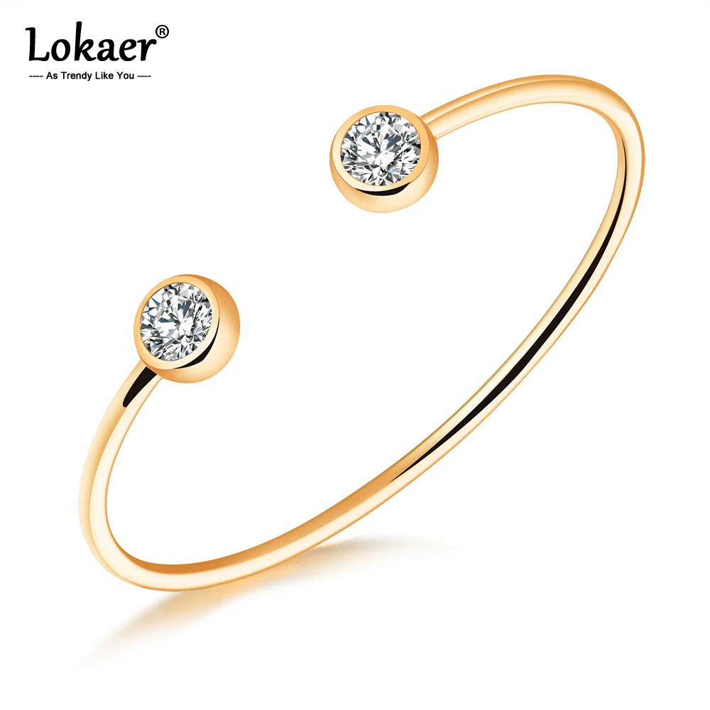 Titanium Stainless Steel Open Bangles Gold Plated Bezel Setting Cubic Zirconia Cuff Bracelet For Women Girl