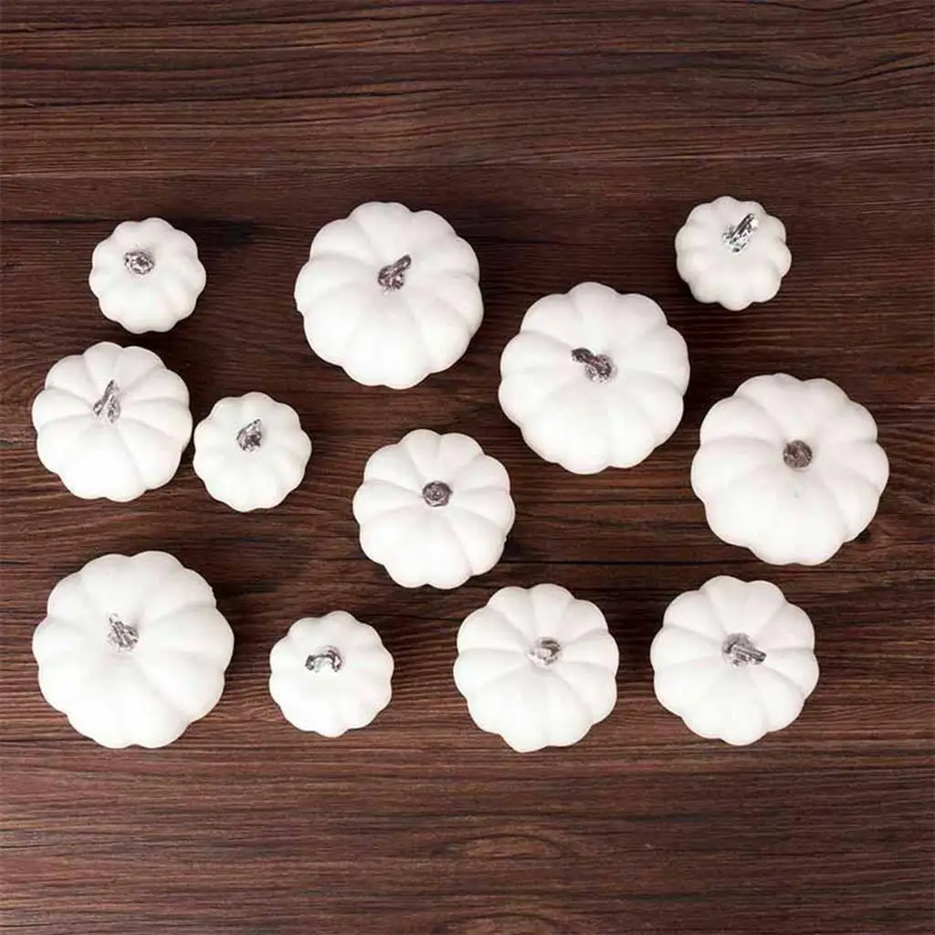12Pcs Realistic Fall Harvest Small White Mini Artificial Foam Pumpkins for Halloween, Fall and Thanksgiving Decorating