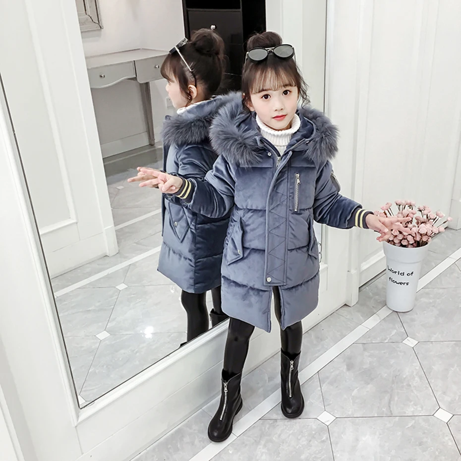 Новое пальто для девочек, плотное вельветовое пальто для девочек Детский пуховик в полоску с манжетами Зимняя модная детская одежда для девочек, вечерние