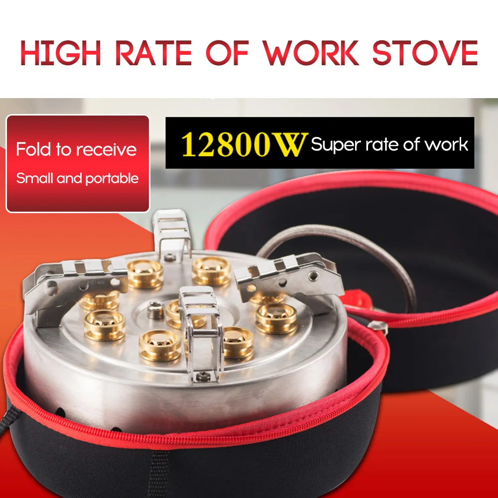 12800W 9-Head Outdoor Stove Self-Driving Tour Stainless Steel Folding 9 Hole Fire Brimstone Stoves Gas Burner Camping  Equipment