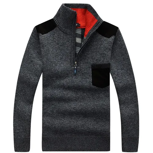 Свитер с воротником-стойкой, зимний утолщенный кашемировый свитер, трикотажный пуловер, кашемировый Повседневный флисовый осенний свитер, кашемировый свитер для мужчин - Цвет: Gray