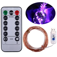 Рождественский светильник, 5 м, водонепроницаемый, пульт дистанционного управления, сказочный светильник, с батареей, USB, украшение, 8 режимов, таймер, светодиодный, медный провод