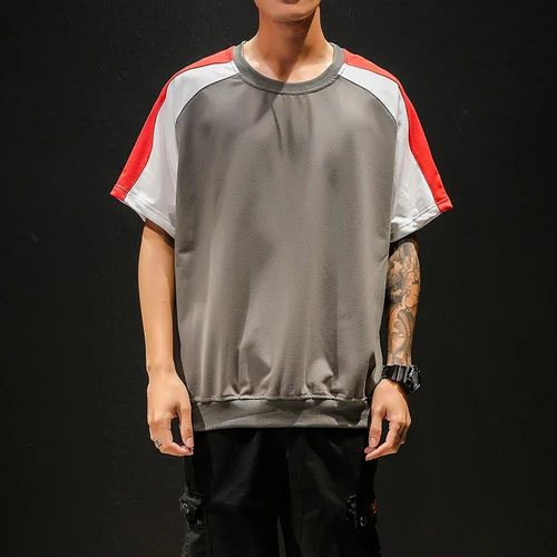 Dark Gray Красивые Летние футболки, мужские повседневные хлопковые футболки с коротким рукавом, мужские лоскутные футболки, мужские Модные футболки с круглым вырезом - Цвет: Dark Gray