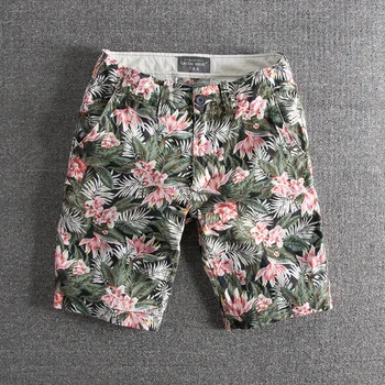 

Summer new European and American casual color tide models washed linen breathable and comfortable men's casual shorts